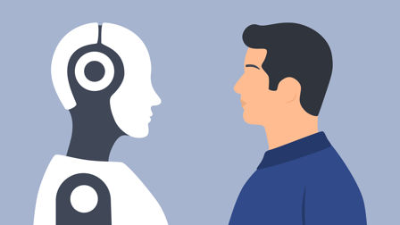 Facing a funny future; an interview by AI